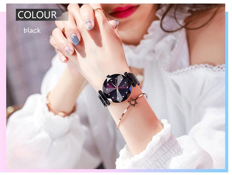 Women's Starry Sky Luxury Watch ⌚✨ Diamond Dial Luminous Quartz | Stainless Steel Mesh | 11 Colors 💜💙🖤