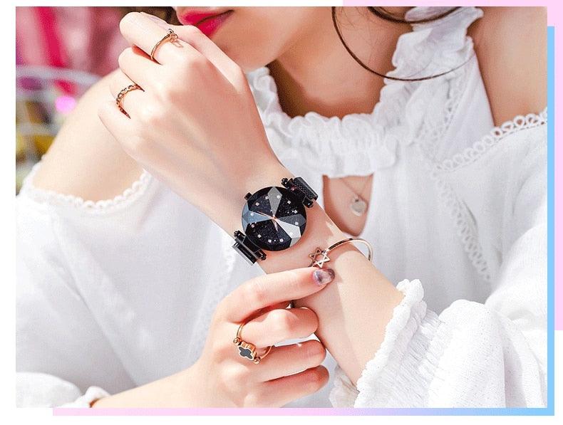 Women's Starry Sky Luxury Watch ⌚✨ Diamond Dial Luminous Quartz | Stainless Steel Mesh | 11 Colors 💜💙🖤