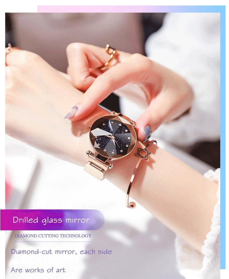 Women's Starry Sky Luxury Watch ⌚✨ Diamond Dial Luminous Quartz | Stainless Steel Mesh | 11 Colors 💜💙🖤