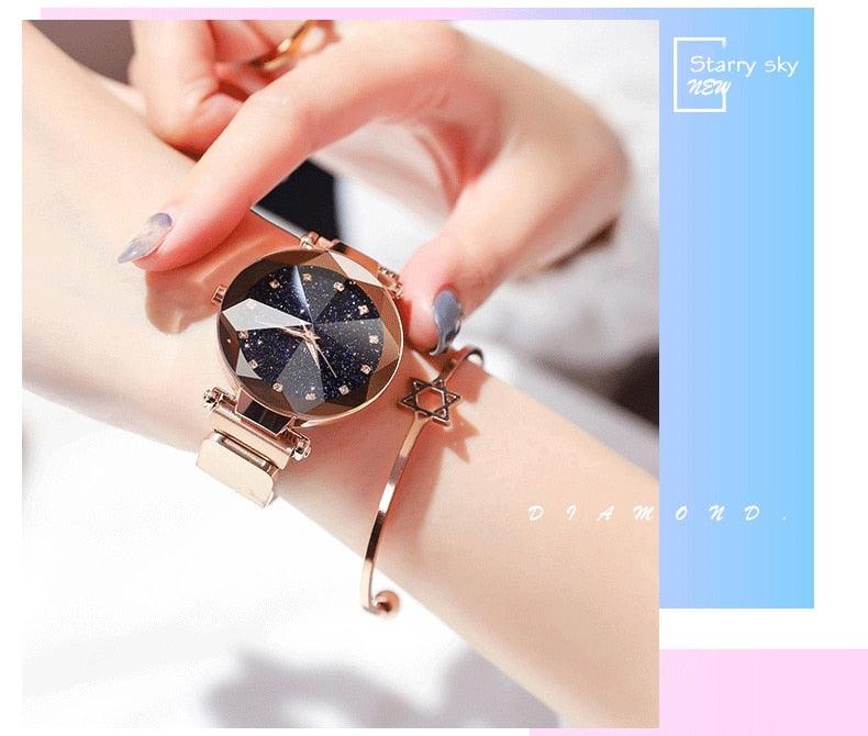 Women's Starry Sky Luxury Watch ⌚✨ Diamond Dial Luminous Quartz | Stainless Steel Mesh | 11 Colors 💜💙🖤