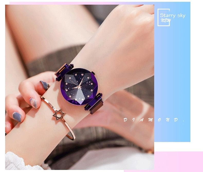 Women's Starry Sky Luxury Watch ⌚✨ Diamond Dial Luminous Quartz | Stainless Steel Mesh | 11 Colors 💜💙🖤