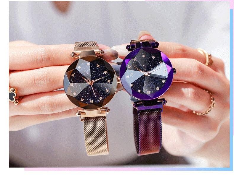 Women's Starry Sky Luxury Watch ⌚✨ Diamond Dial Luminous Quartz | Stainless Steel Mesh | 11 Colors 💜💙🖤