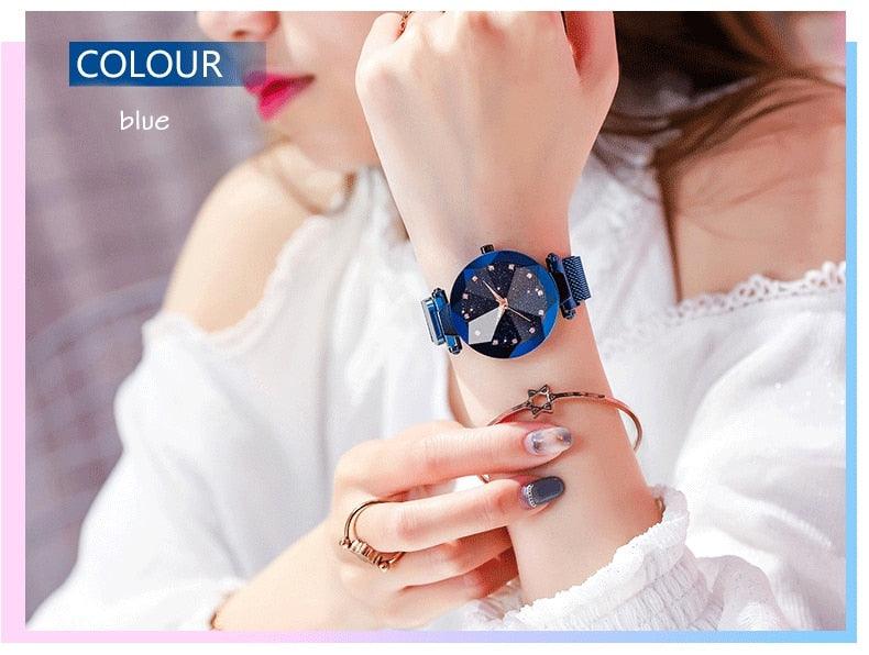 Women's Starry Sky Luxury Watch ⌚✨ Diamond Dial Luminous Quartz | Stainless Steel Mesh | 11 Colors 💜💙🖤