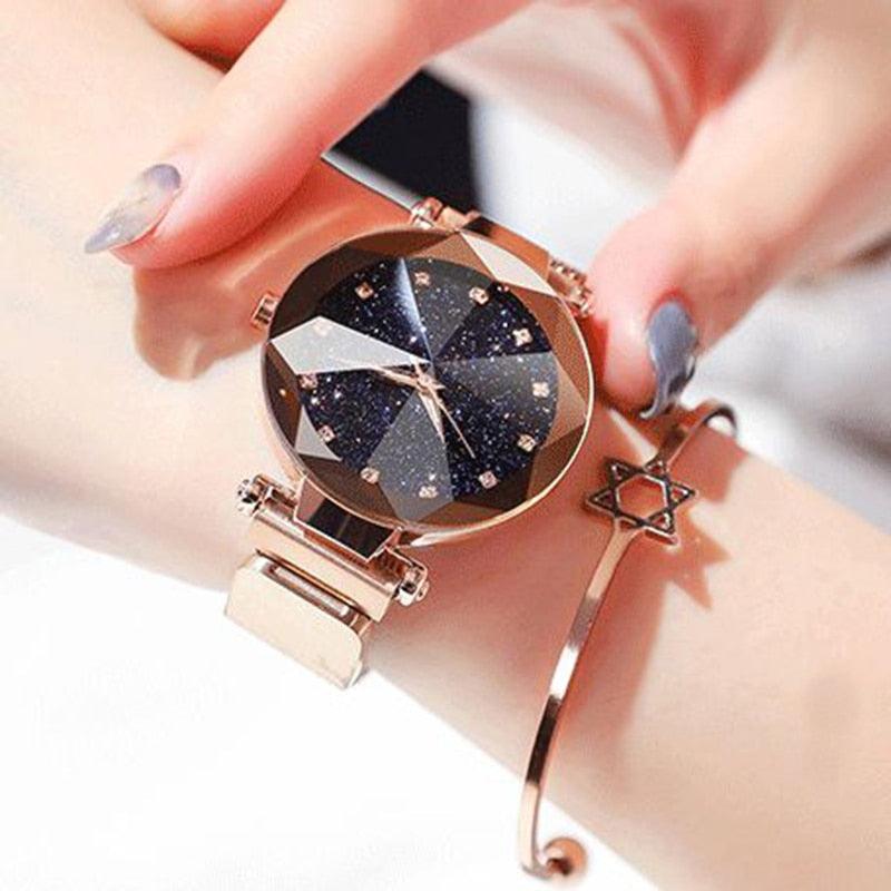 Women's Starry Sky Luxury Watch ⌚✨ Diamond Dial Luminous Quartz | Stainless Steel Mesh | 11 Colors 💜💙🖤