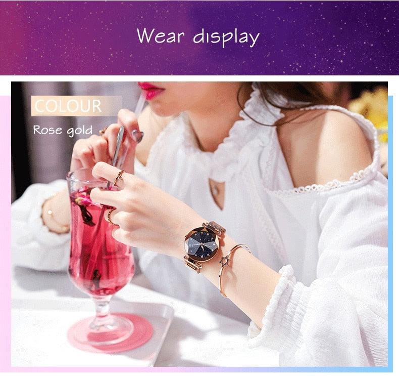 Women's Starry Sky Luxury Watch ⌚✨ Diamond Dial Luminous Quartz | Stainless Steel Mesh | 11 Colors 💜💙🖤