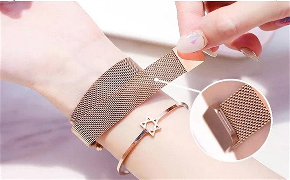 Women's Starry Sky Diamond Quartz Watch ⌚✨ Magnet Buckle Mesh Band | Gold, Purple, Black & Blue 💜💙🖤