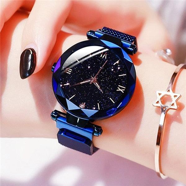 Women's Starry Sky Diamond Quartz Watch ⌚✨ Magnet Buckle Mesh Band | Gold, Purple, Black & Blue 💜💙🖤