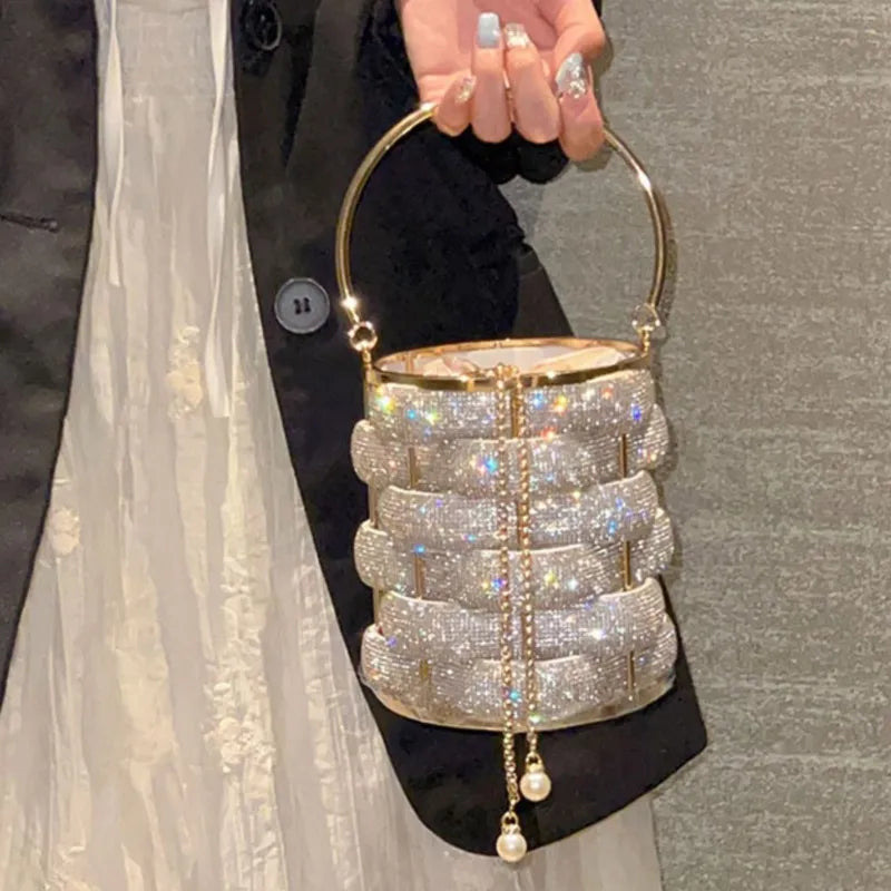 Woven Rhinestone Crystal Bucket Clutch Bag 💫💎✨ | Multicolor Crystal Hollow-Out Metal | Wedding Party Evening Purse | Luxury Boutique Handbag 👑