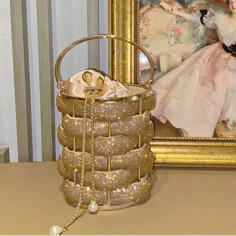 Woven Rhinestone Crystal Bucket Clutch Bag 💫💎✨ | Multicolor Crystal Hollow-Out Metal | Wedding Party Evening Purse | Luxury Boutique Handbag 👑