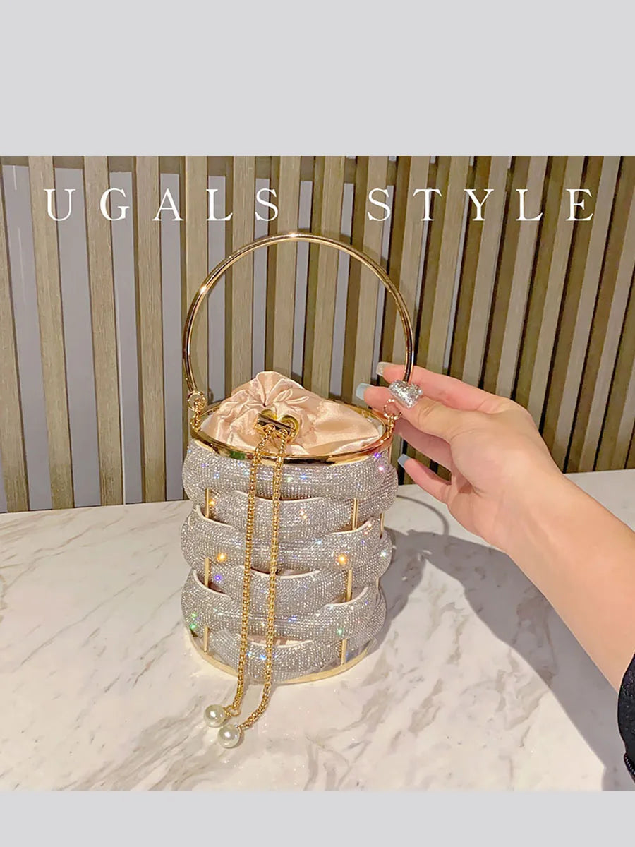 Woven Rhinestone Crystal Bucket Clutch Bag 💫💎✨ | Multicolor Crystal Hollow-Out Metal | Wedding Party Evening Purse | Luxury Boutique Handbag 👑