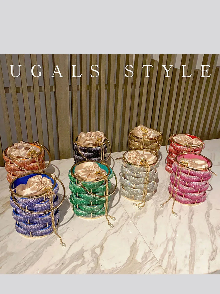 Woven Rhinestone Crystal Bucket Clutch Bag 💫💎✨ | Multicolor Crystal Hollow-Out Metal | Wedding Party Evening Purse | Luxury Boutique Handbag 👑