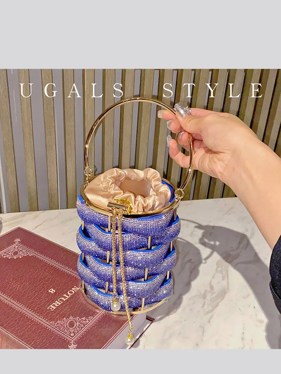 Woven Rhinestone Crystal Bucket Clutch Bag 💫💎✨ | Multicolor Crystal Hollow-Out Metal | Wedding Party Evening Purse | Luxury Boutique Handbag 👑