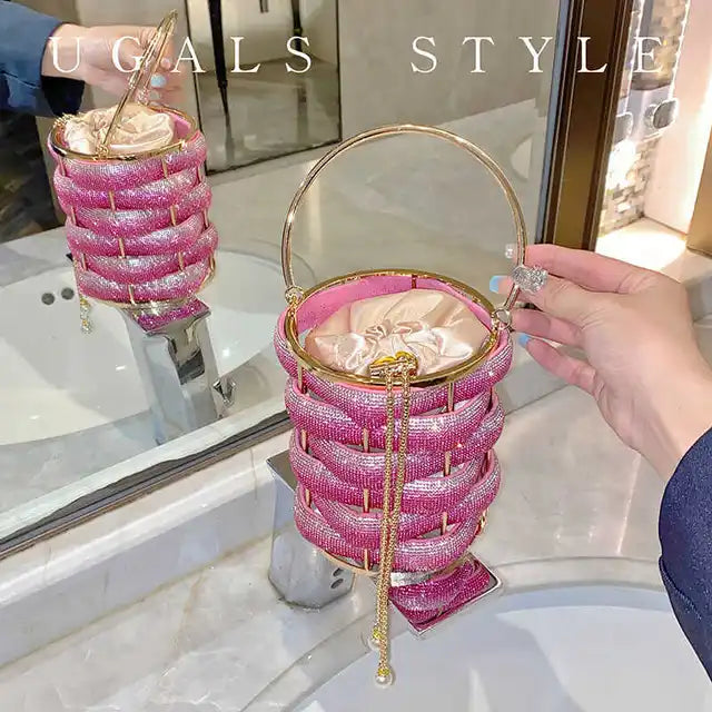 Woven Rhinestone Crystal Bucket Clutch Bag 💫💎✨ | Multicolor Crystal Hollow-Out Metal | Wedding Party Evening Purse | Luxury Boutique Handbag 👑