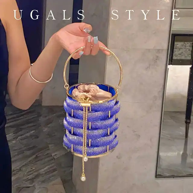 Woven Rhinestone Crystal Bucket Clutch Bag 💫💎✨ | Multicolor Crystal Hollow-Out Metal | Wedding Party Evening Purse | Luxury Boutique Handbag 👑