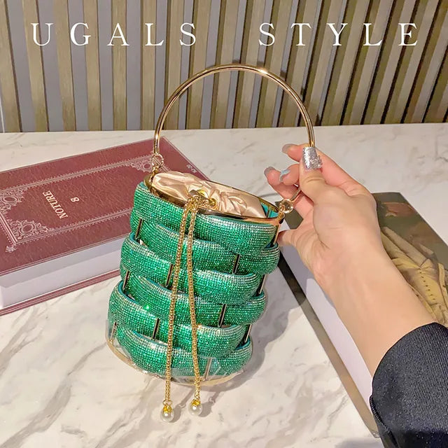 Woven Rhinestone Crystal Bucket Clutch Bag 💫💎✨ | Multicolor Crystal Hollow-Out Metal | Wedding Party Evening Purse | Luxury Boutique Handbag 👑