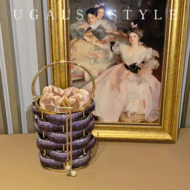 Woven Rhinestone Crystal Bucket Clutch Bag 💫💎✨ | Multicolor Crystal Hollow-Out Metal | Wedding Party Evening Purse | Luxury Boutique Handbag 👑