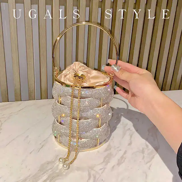 Woven Rhinestone Crystal Bucket Clutch Bag 💫💎✨ | Multicolor Crystal Hollow-Out Metal | Wedding Party Evening Purse | Luxury Boutique Handbag 👑