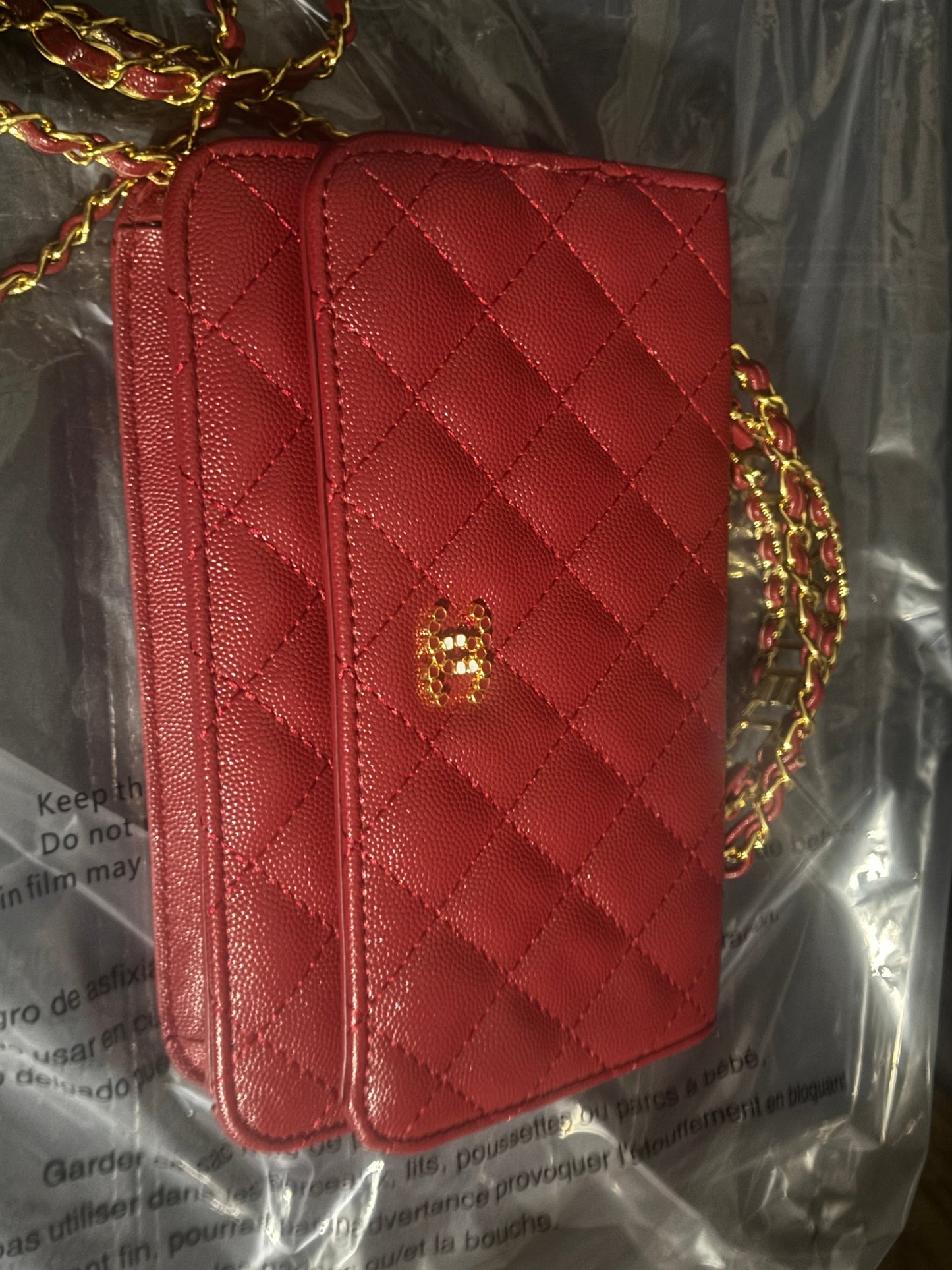 Red Quilted Caviar Flap Bag Gold Pearl Chain 🔴✨ #1537
